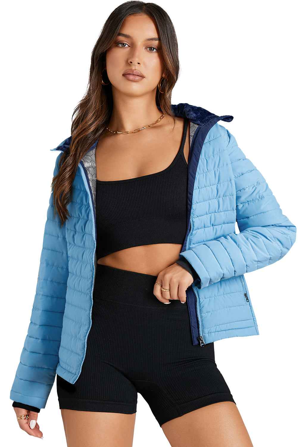 Silvery Solid Color Quilted Zip-up Puffer Jacket 0ee6565a9508880b