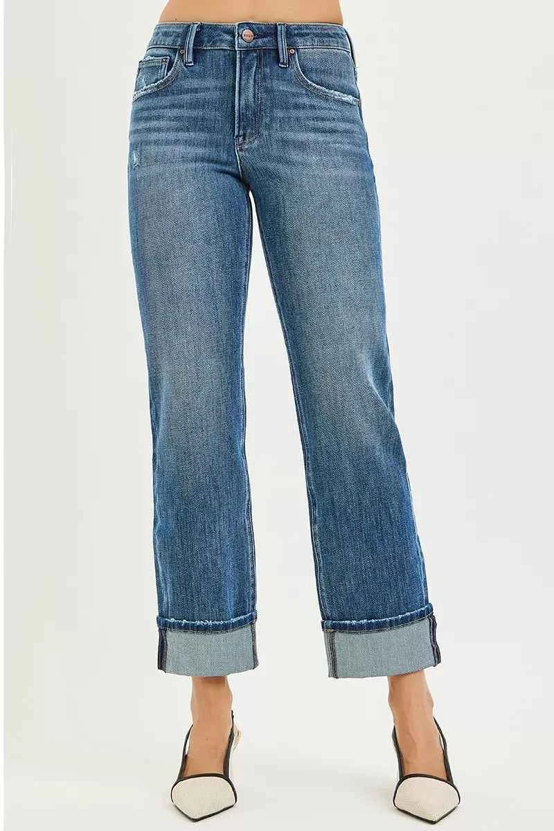 RISEN Full Size 4 Way Stretch Slouchy Straight Jeans with Cuffed Hem Plus Size DARK 0ee69ea0a21c4494b78cda25ebd7c61b-Max-Origin