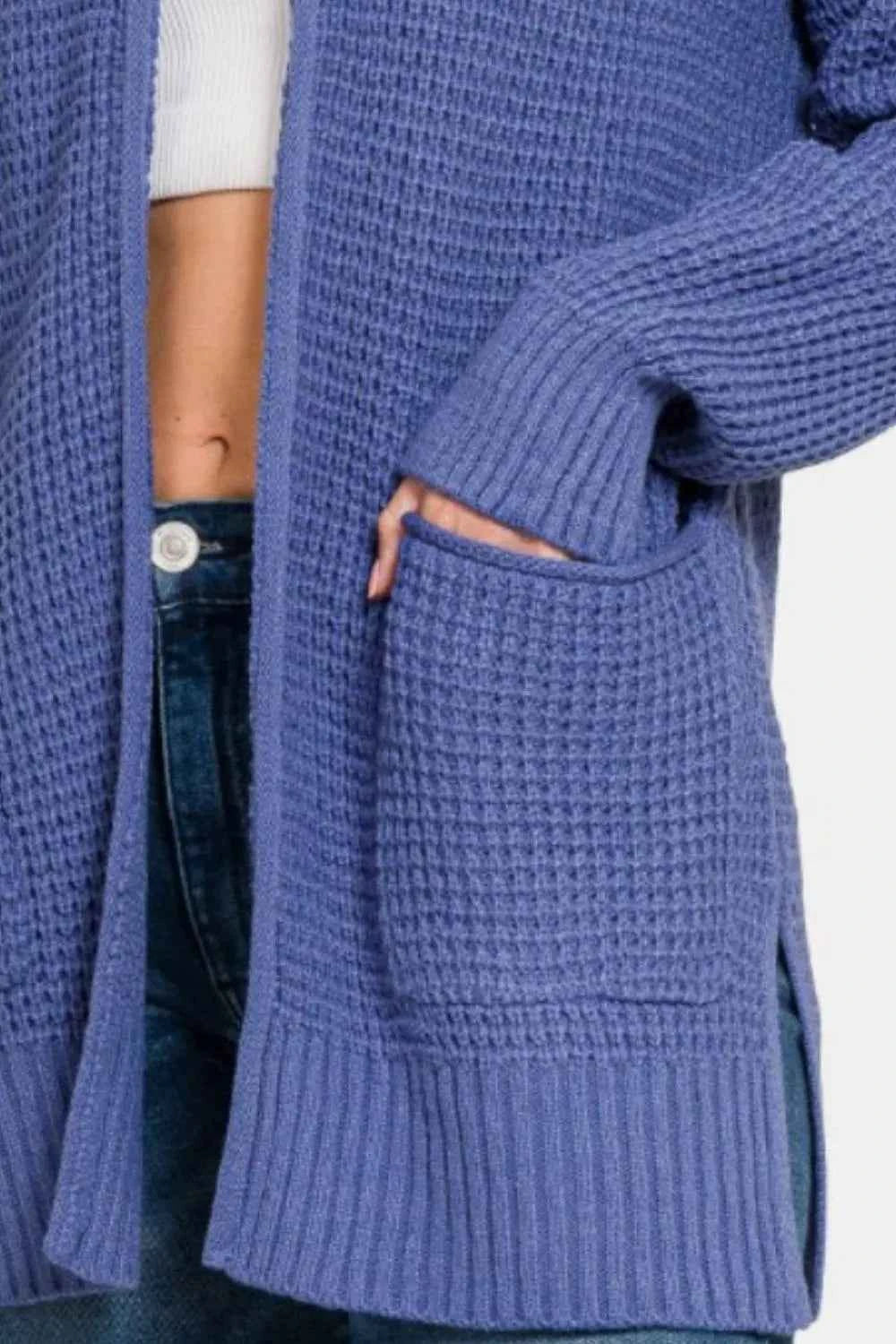 Zenana Waffle Open Front Sweater Cardigan 0ef0bdd5-5f36-4861-a399-c284bef1ff90-Max