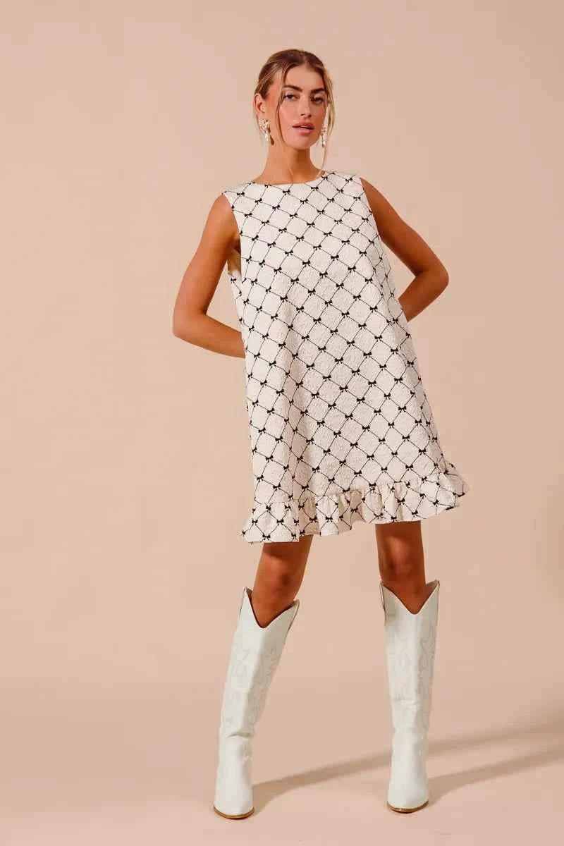 Texture Bow Printed Mini Ruffle Dress 0ef2ee2b5f1145008ae184b8ab736a0e-Max-Origin