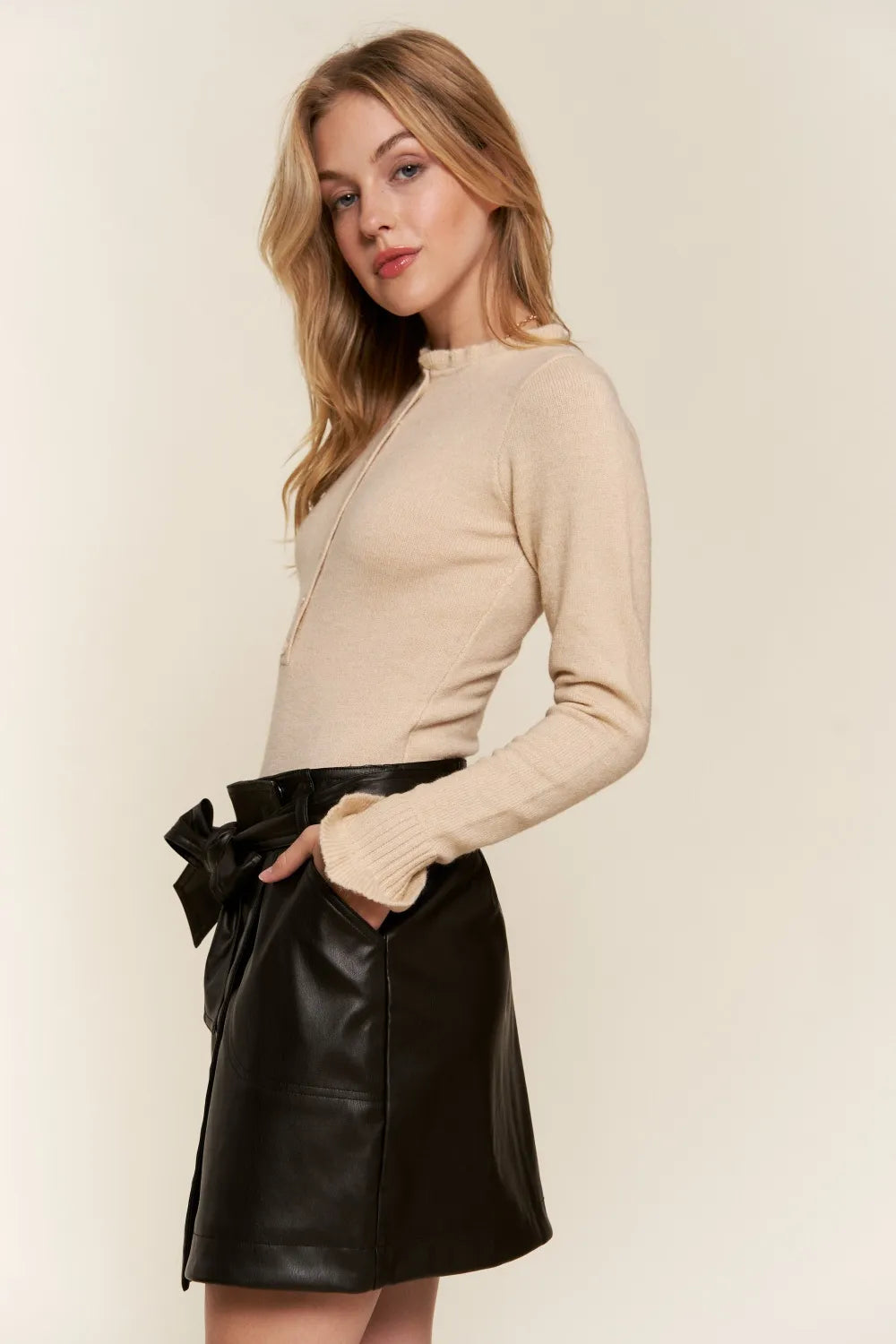 Half Button Round Neck Long Sleeve Ruffled Bodysuit 0eff028b-40ea-4b1e-b5c7-24011f5c467a-Max