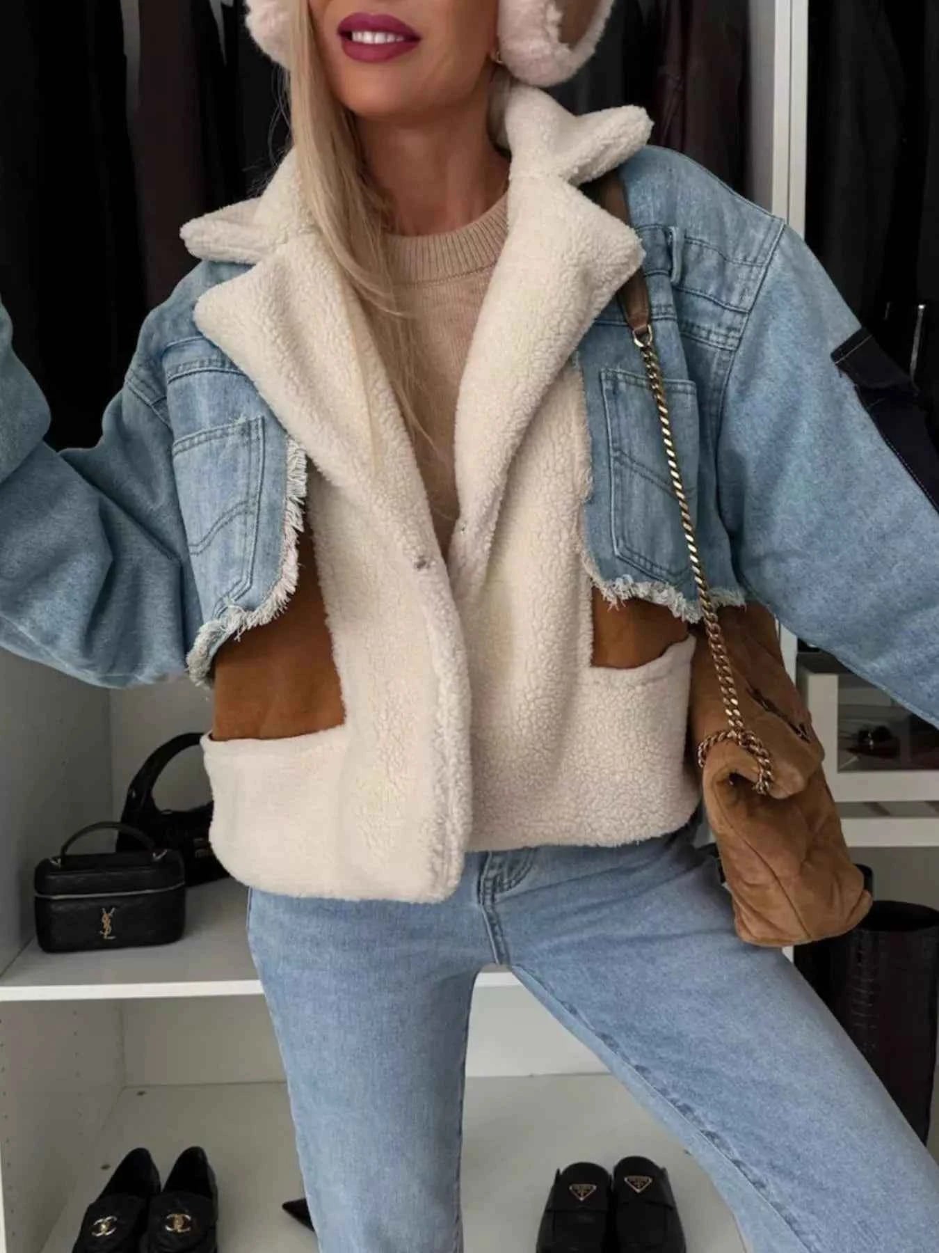 Raw Hem Sherpa Lined Denim Jacket Light Blue 0f0083da-cfe5-4bb0-88b2-7b179614e030-Max-Origin