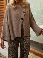 Asymmetrical Button Detail Sweater Khaki One Size 0f0199fe-243d-4c1e-b462-5f9d6e9d32f0-Max-Origin