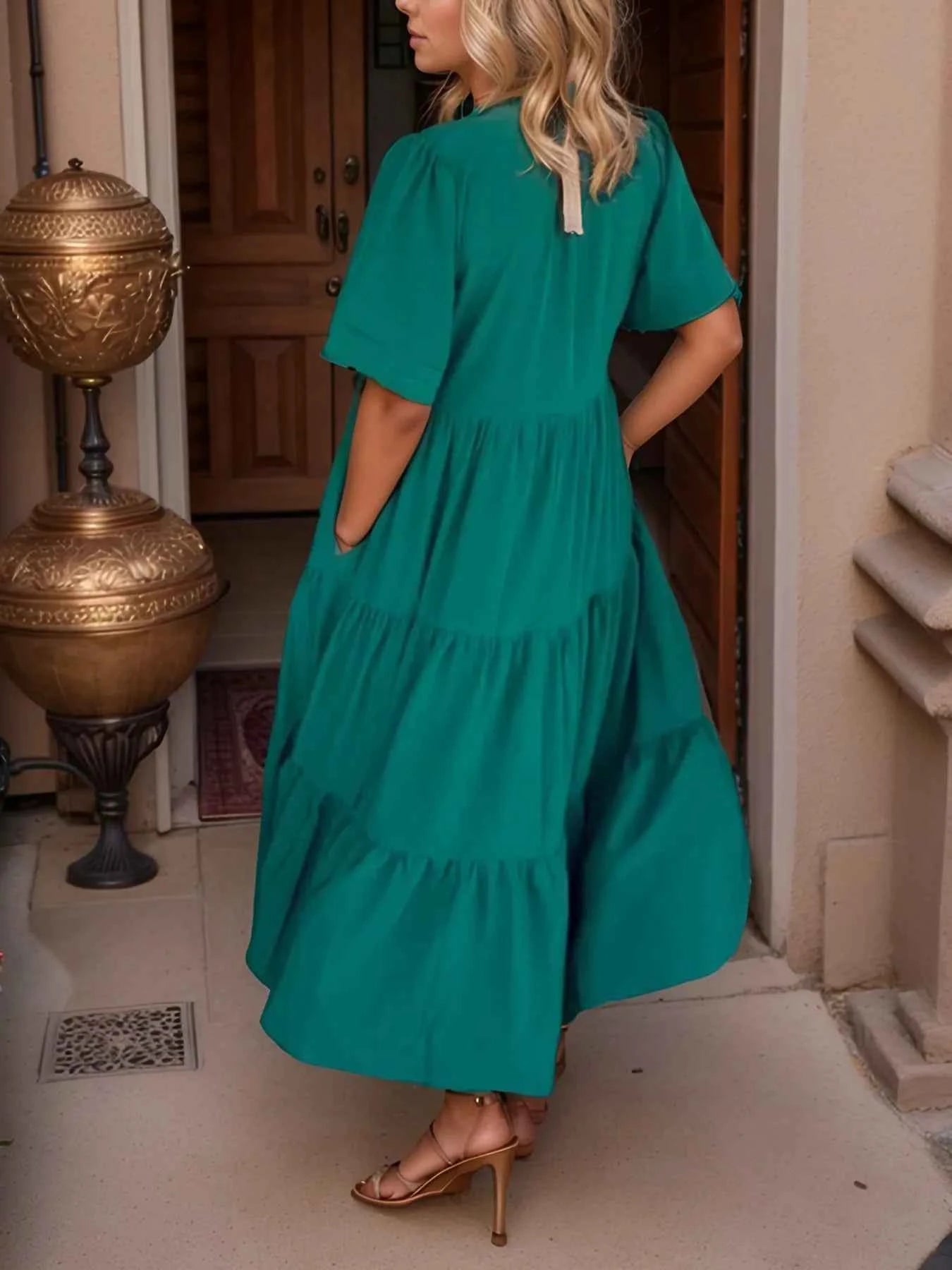 Short Sleeve Tiered Midi Shirt Dress 0f067046-d324-4275-8082-806407e9df8f-Max-Origin