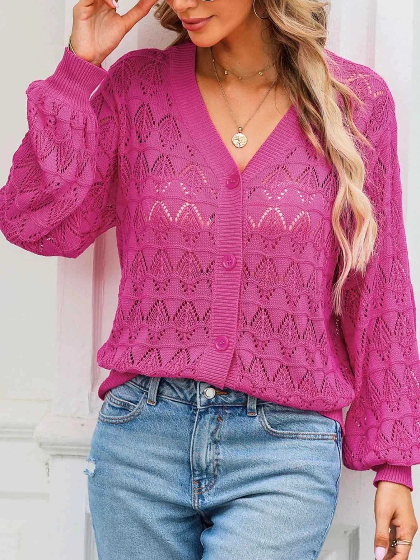 Buttoned Front Openwork Cardigan 0f08687a-8e45-48a9-b2ff-eb304bc78744-Max-Origin