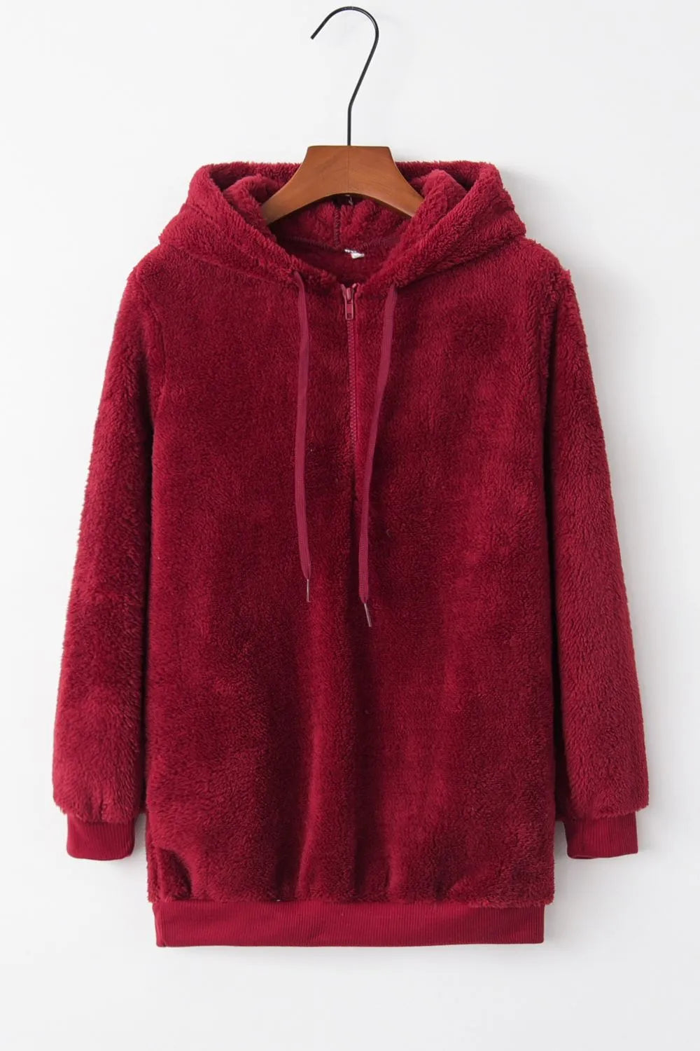 Full Size Quarter-Zip Drawstring Teddy Hoodie 0f0ac17b-18d0-4d64-98e3-e93e9ee0e5fd-Max