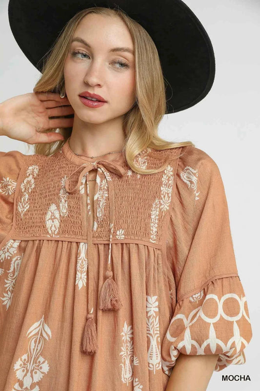 Boarder Print Tassel Tie Neck Mini Dress 0f0b43f2-3570-436b-aab9-913f26524d59-Max-Origin