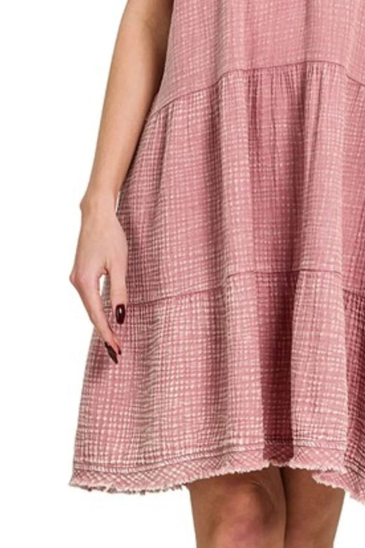 Washed Double Gauze Raw Edge V-Neck Dress 0f0dd330-f781-4ff5-93a0-7c8b9c64ef61-Max-Origin
