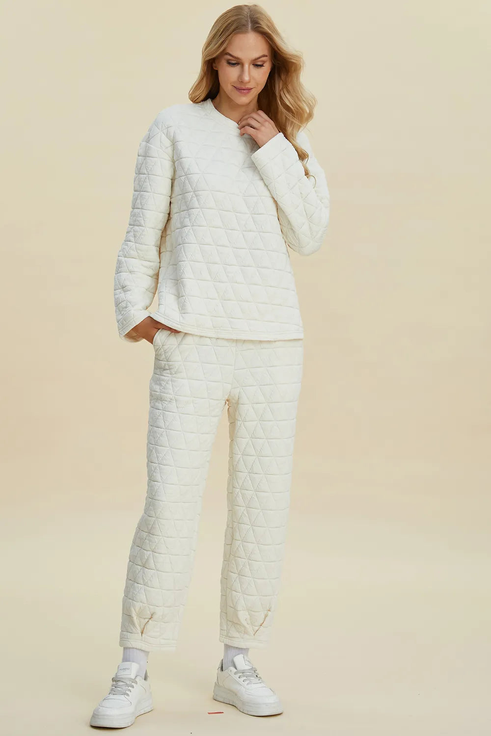 Double Take Full Size Texture Round Neck Long Sleeve Top and Pants Set 0f153817-dbb5-4a44-b8c3-74cd938654a4-Max