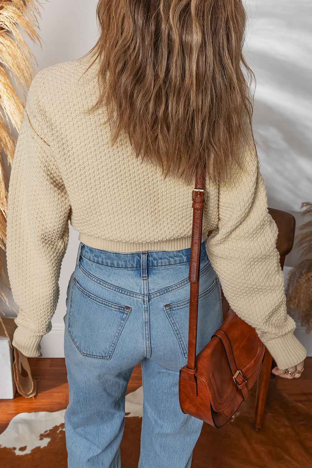 Beige Button Front Cropped Cardigan Sweater 0f2692173603baeb