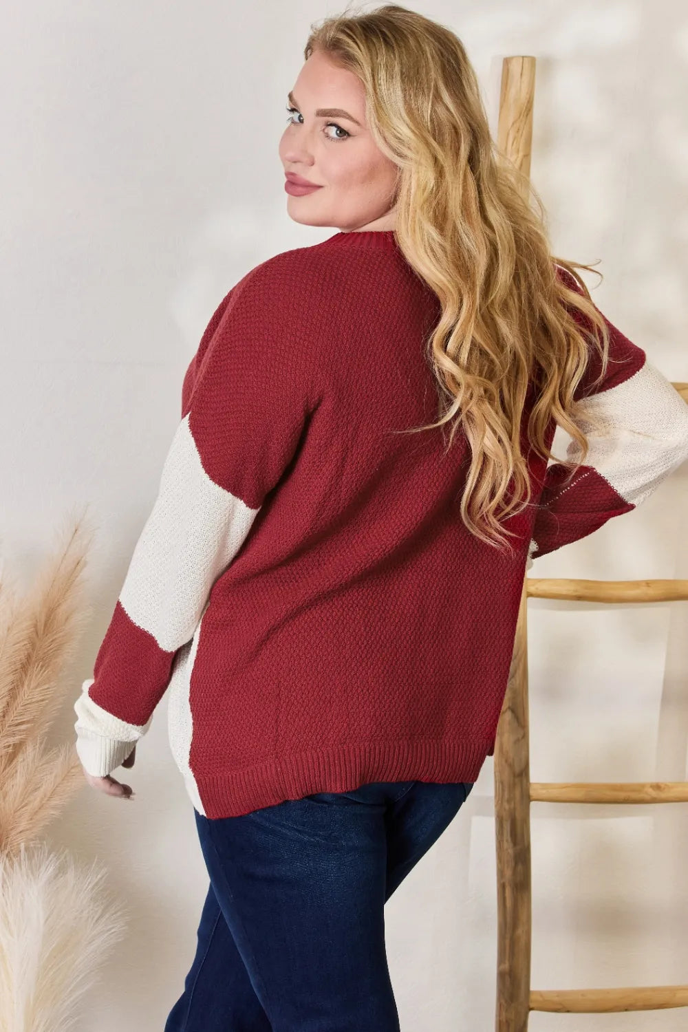 Hailey & Co Full Size Color Block Dropped Shoulder Knit Top 0f2b8248-bfae-47b7-95de-79d2225311a1-Max