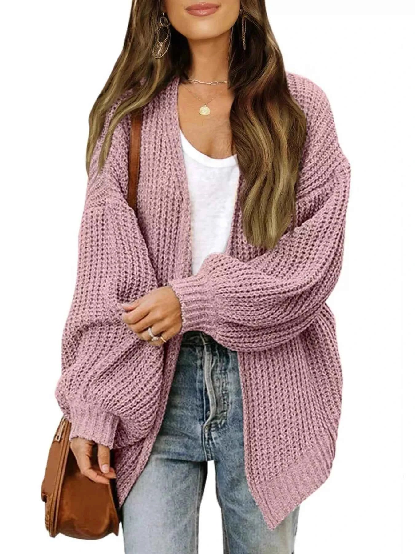 Oversized Chunky Knit Open Front Cardigan Pink 0f2c72ba89f443a59f26669a30d18631-Max-Origin