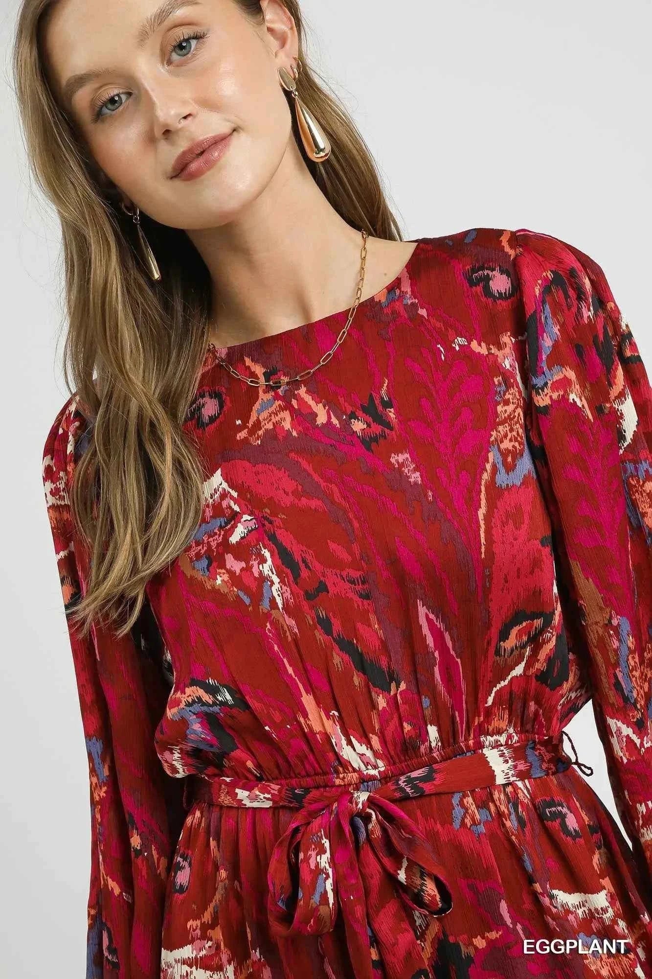 Umgee Ruffled Hem Printed Balloon Sleeve Dress 0f368ca1-5f58-4201-97dd-2f76b4548104-Max-Origin
