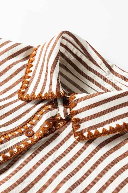 Stripe Embroidered Trim Ruffle Hem Collared Dress 0f388c52-917e-4736-a140-772aa5f27672