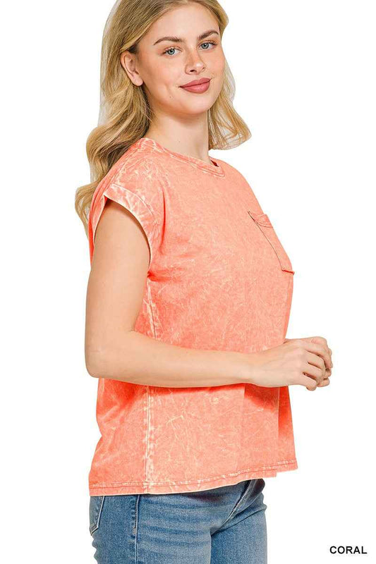 Zenana Crinkle Washed Round Neck Folded Short Sleeve Tee 0f3a850189ea48d3b5f6fc83a12a8bad-Max