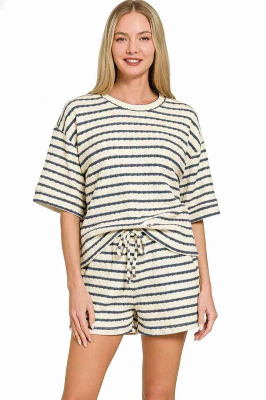 Zenana Striped Short Sleeve Tee & Shorts Set 0f3e258f-3ee9-42d8-814d-7fc92200641f-Max-Origin