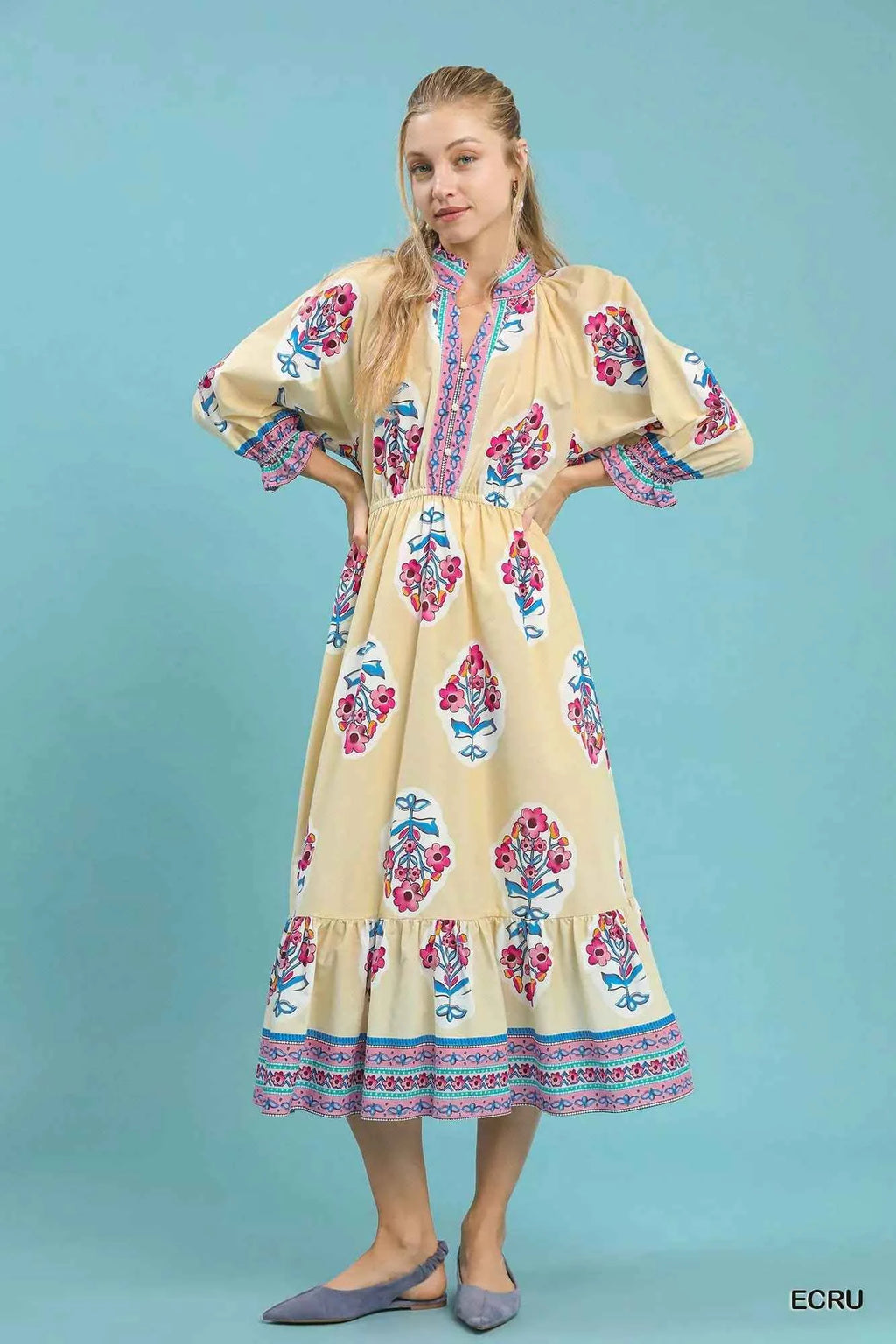 Umgee Flower Patch Border Print Midi Dress ECRU 0f3ff98d-6561-4d2b-a4bb-60b91ea0cc4c-Max-Origin