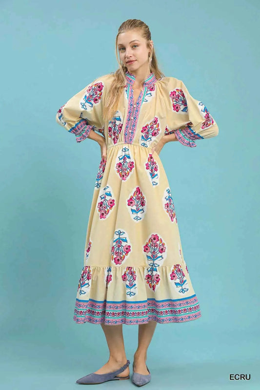 Umgee Flower Patch Border Print Midi Dress ECRU 0f3ff98d-6561-4d2b-a4bb-60b91ea0cc4c-Max-Origin