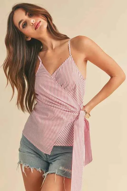 Aemi + Co Side Knotted Surplice Striped Cami 0f468608-2435-47f3-8b08-19eaf4c6fd15-Max