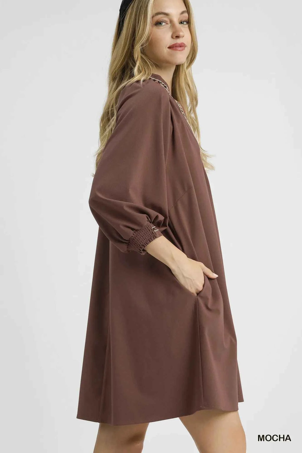 Umgee Notched Shift Dress with Trim Detail 0f4d3e6e-fa2c-49da-8aa4-4f086dc7570d-Max-Origin