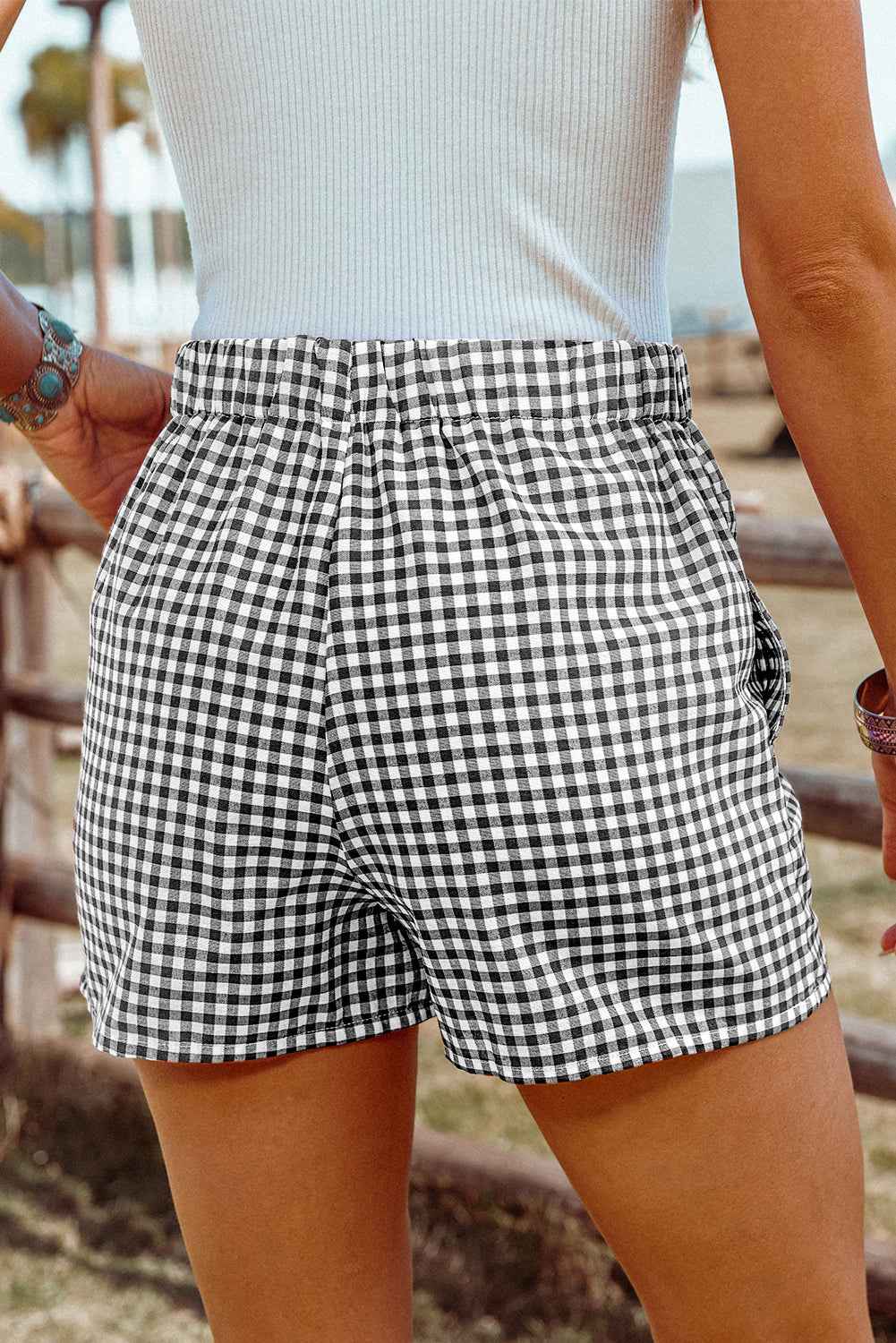 Red Vintage Plaid Print High Waisted Loose Wide Leg Shorts 0f51610028281ea4