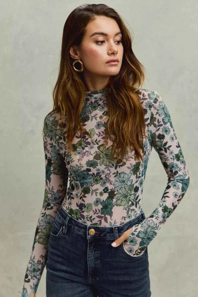 Floral Print Mesh Knit Long Sleeves Top 0f55864f3af741878c35e4d3422eb8a5-Max-Origin
