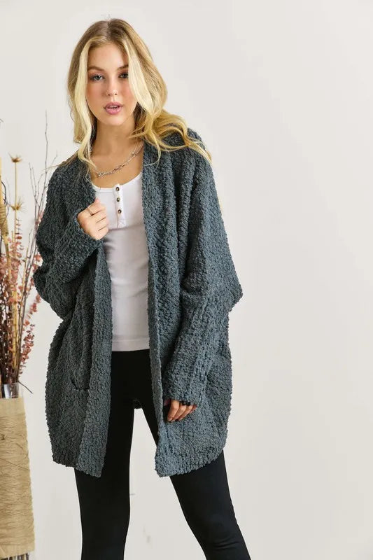 ADORA Popcorn Knit Open Front Long Sleeve Cardigan 0f5b5d8d-229d-4c75-b85d-e0bb20ec23fd-Max
