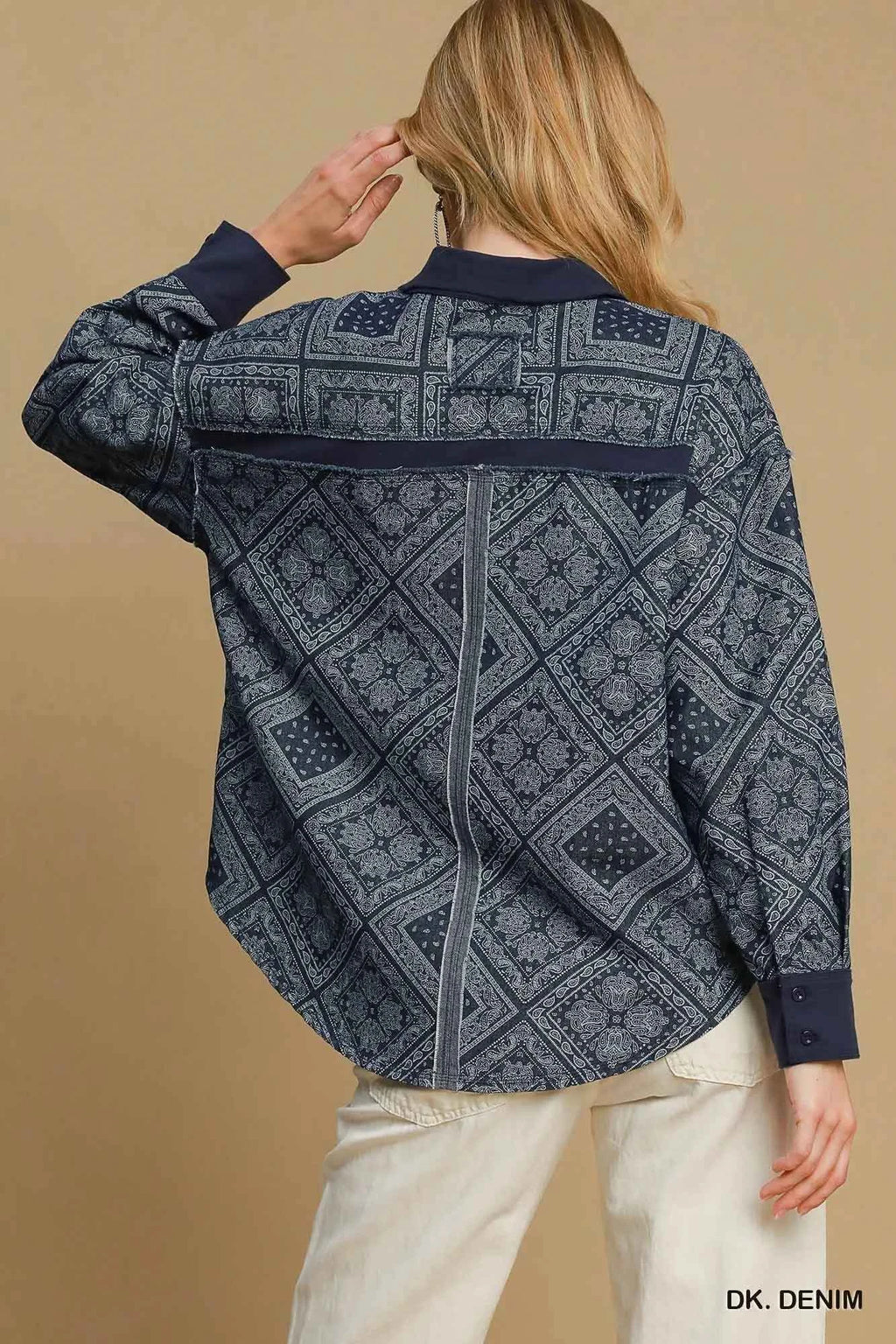 Umgee Paisley Print Denim Shirt Jacket 0f5c7aa3-d3e4-43cc-99ad-46f659ace73b-Max-Origin