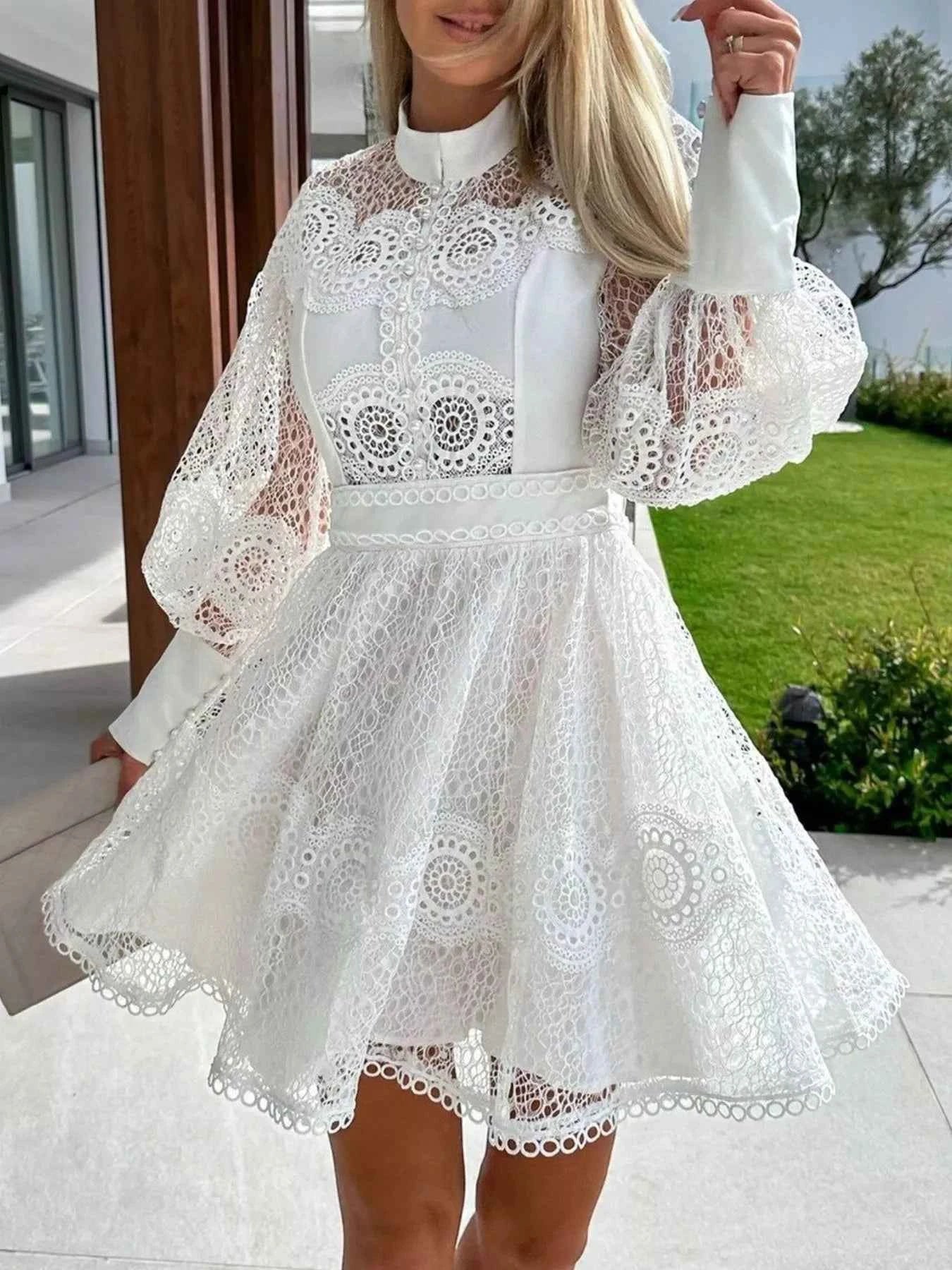 Lace Lantern Sleeve Mini Dress White 0f5dcd8c-8b12-41af-88bb-2acb30533f99-Max-Origin