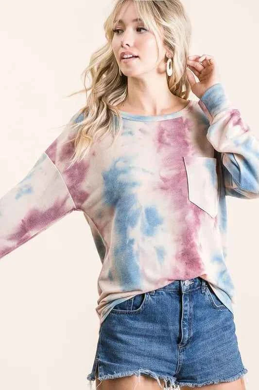 Tie Dye Print Terry Top With Front Patch Pocket 0f5e1c2192aa4313ba36af1bd235eaf2-Max-Origin