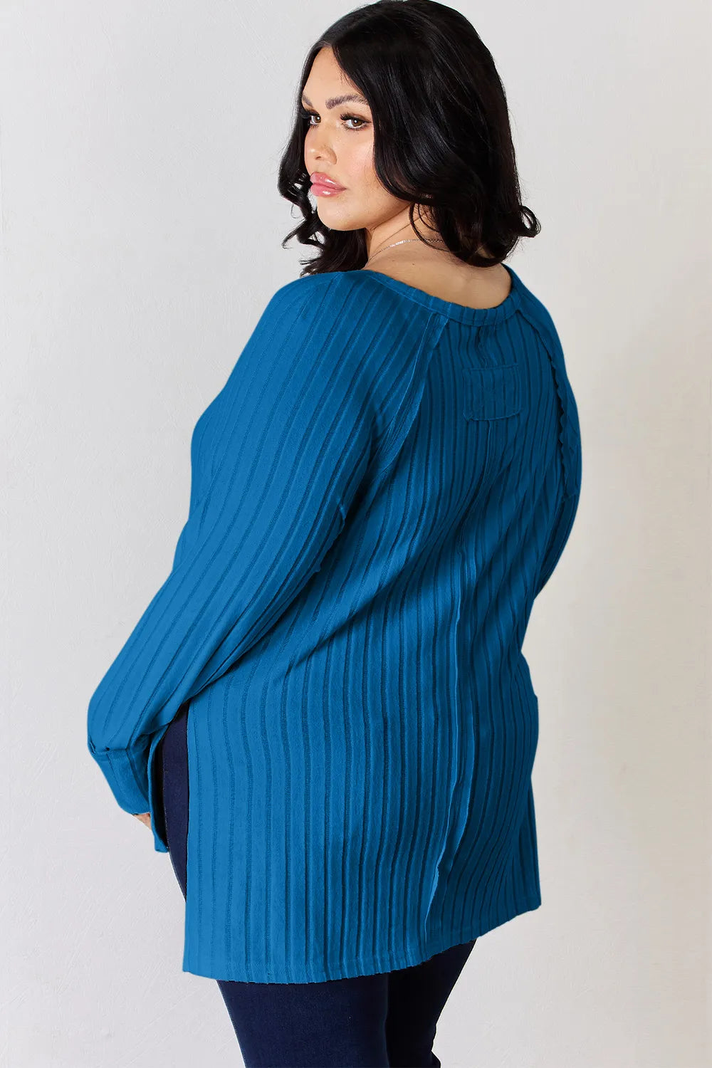 Basic Bae Full Size Ribbed Round Neck Slit T-Shirt 0f666f27-dee2-4700-a21d-ef533cae9c3a-Max