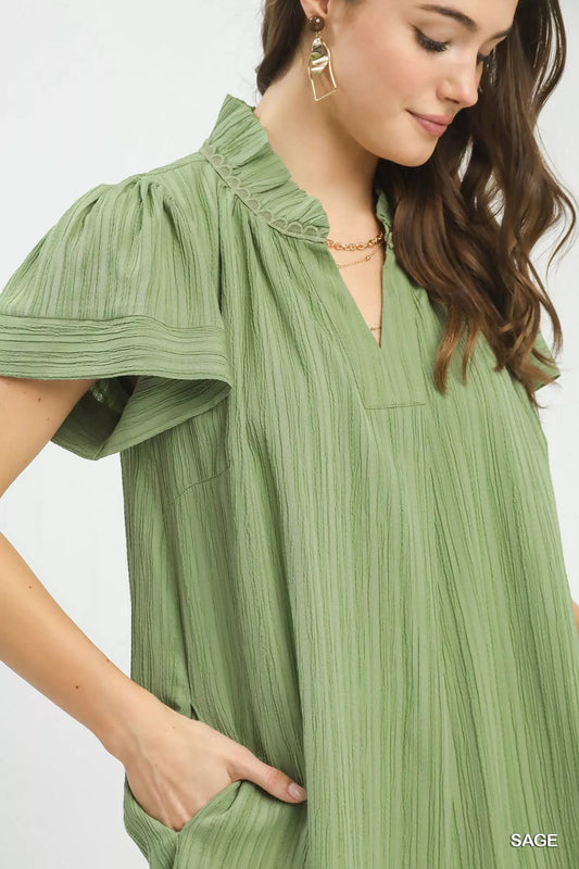 Flutter Sleeve V-Neck Shift Dress 0f6d7cf5-914b-48e3-83ae-22a15d8501bc-Max-Origin
