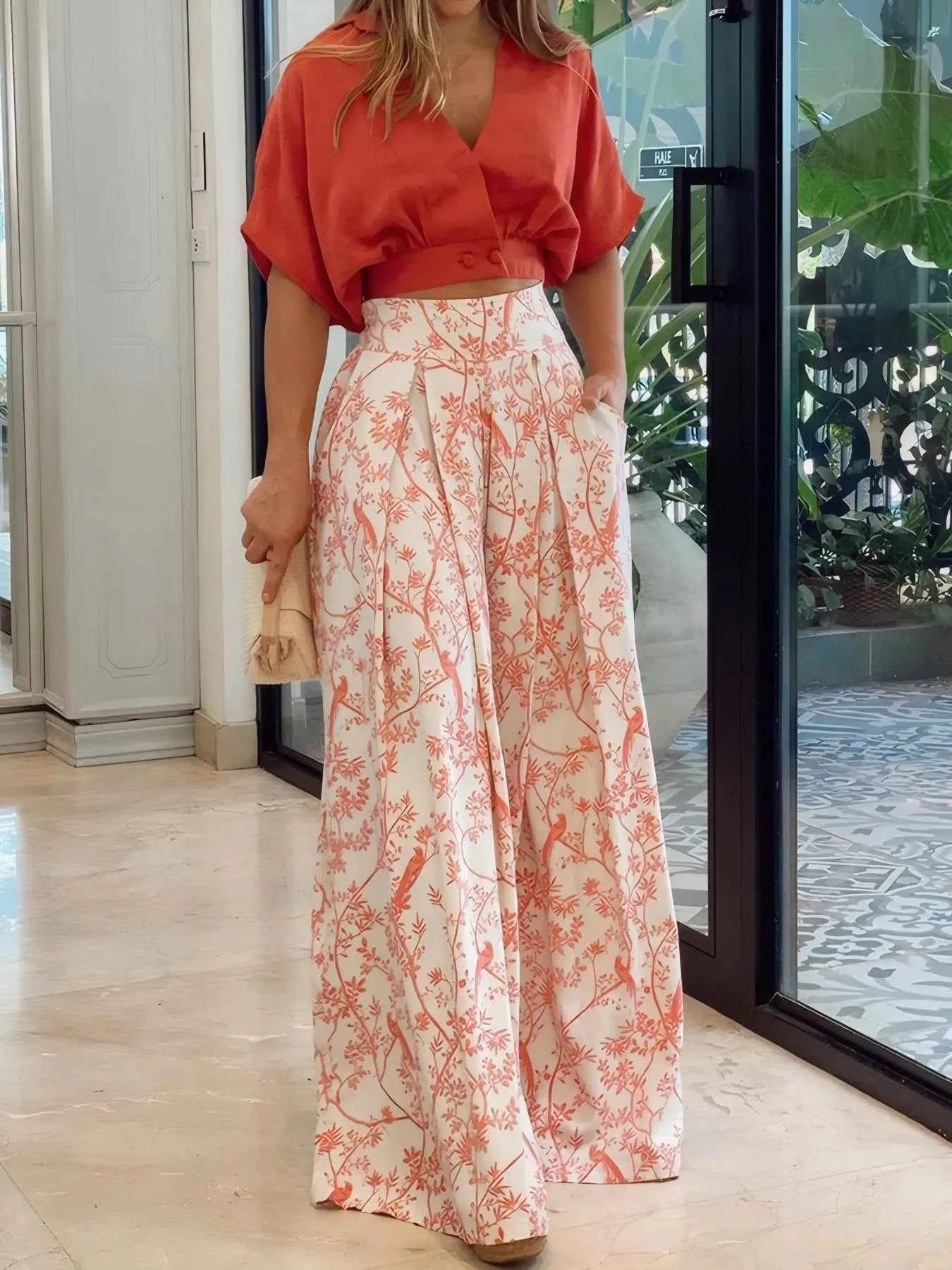 Surplice Top and High Waist Pants Set Orange-Red 0f74feab-6250-4ce0-99ae-335b5de6d405-Max-Origin