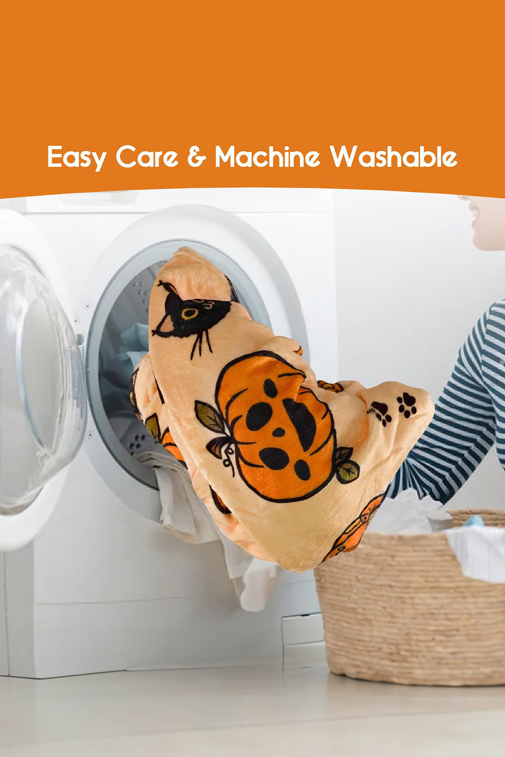 Russet Orange Halloween Pumpkin Print Fleece Blanket 0f754a04bd5de729