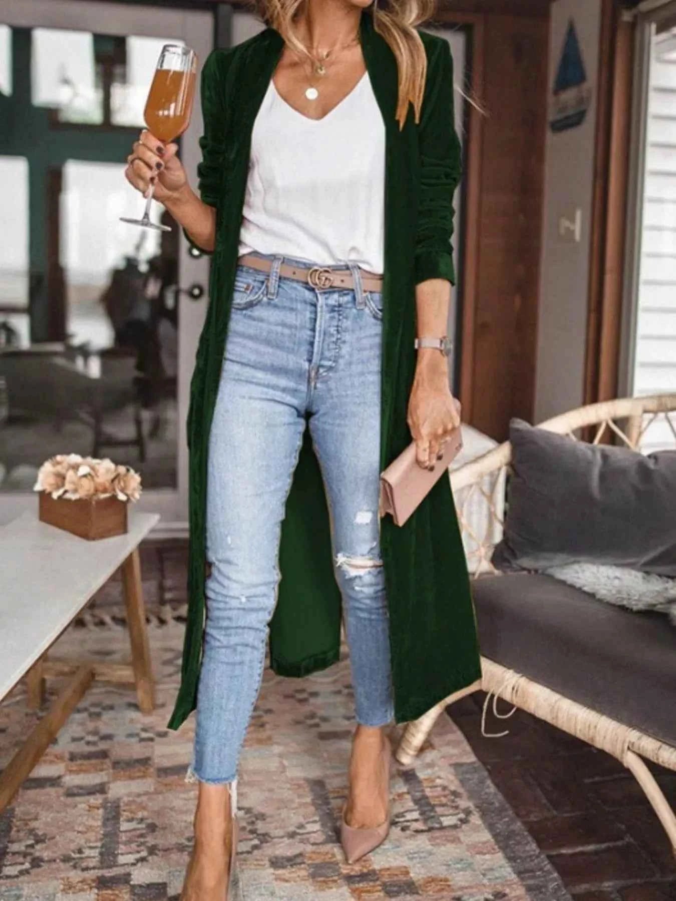 Open Front Long Sleeve Longline Cardigan Green 0f79658c-5fb2-4b56-ad23-109ab96e2dc9-Max-Origin