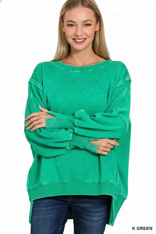 Acid Washed Batwing Sleeve Fleece Sweatshirt 0f91198c-69c1-4747-9659-c12cd8a7ebb1-Max-Origin