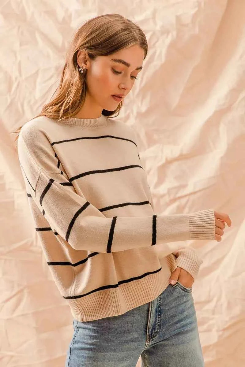 SO ME Stripe Crew Neck Basic Essential Sweater 0f94c7681c2847da9d9cdce714c1a73c-Max-Origin