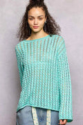 POL Openwork Round Neck Knit Top with Shiny Detail AQUA MINT 0f95fcc8-4944-4468-9c82-6de64e361a65-Max-Origin