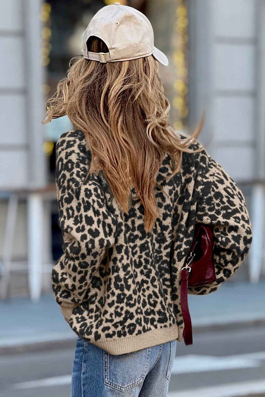 Black Leopard Drop Shoulder Knitted Cardigan 0f98f02799f4de69