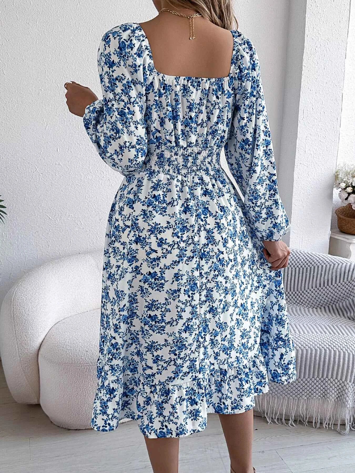 Floral Print Long Sleeve Square Neck Midi Dress 0f9ff915d9ba4b1eafa1dc643cf5d496-Max-Origin