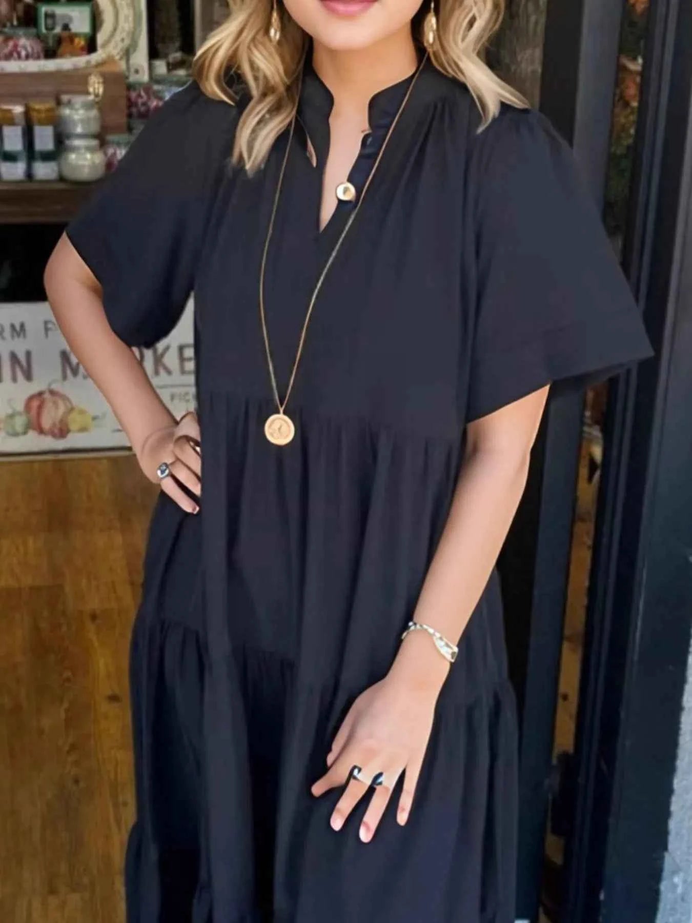 Short Sleeve Tiered Midi Shirt Dress 0fa32929-d131-41a6-b8c7-7851252f7dcc-Max-Origin