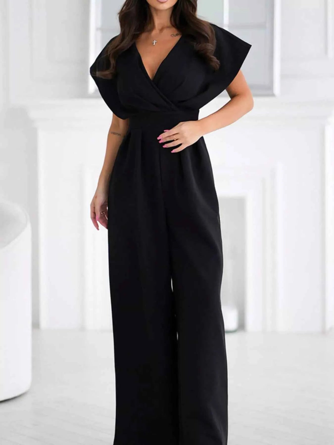 Surplice Wide Leg Jumpsuit Black 0fa4eb85-50b2-4a86-b22e-eb4442e456c0-Max-Origin