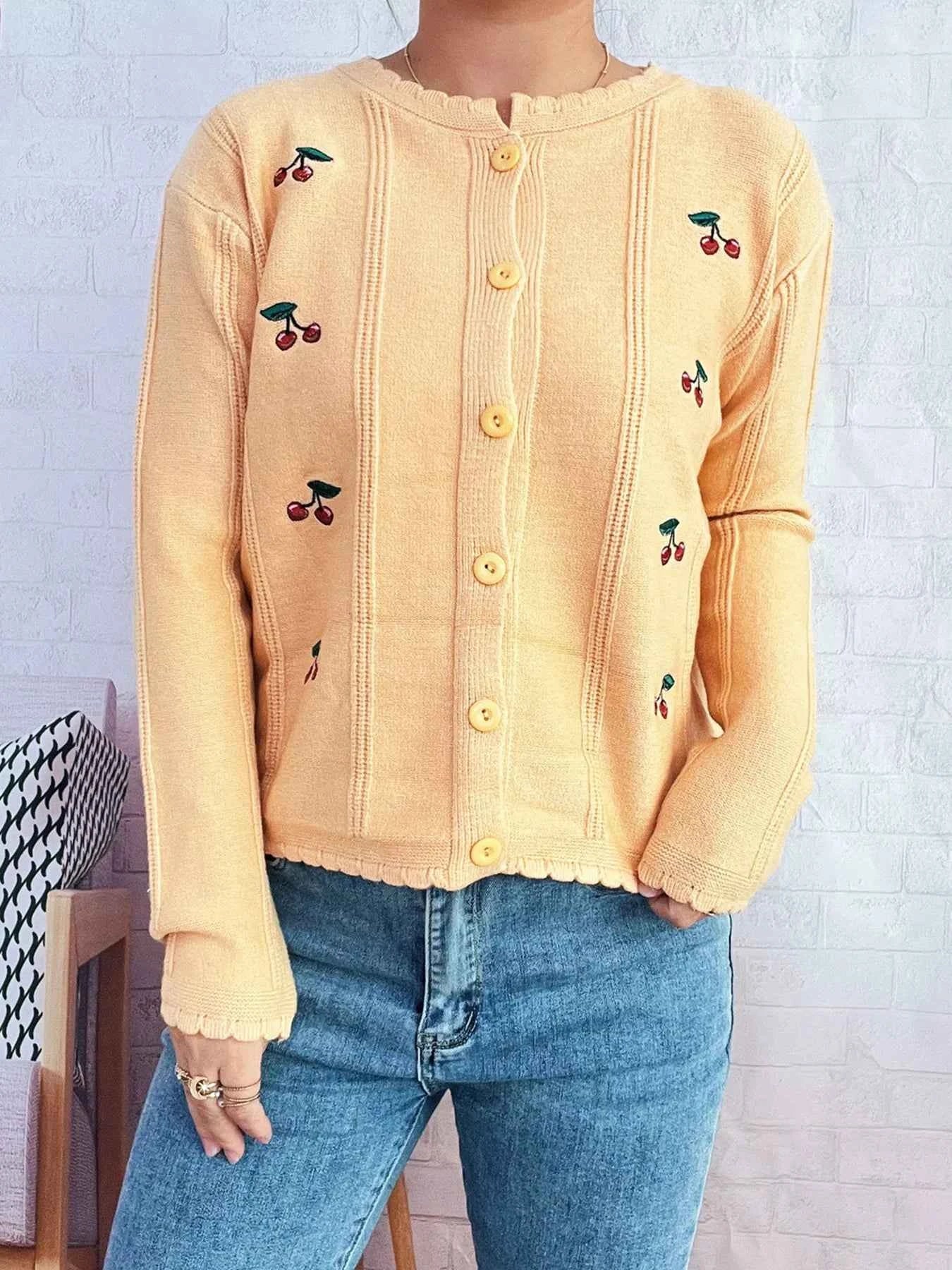 Cherry Embroidered Button Up Cardigan 0fa85b3e94bf486181ed2b3431becd94-Max-Origin