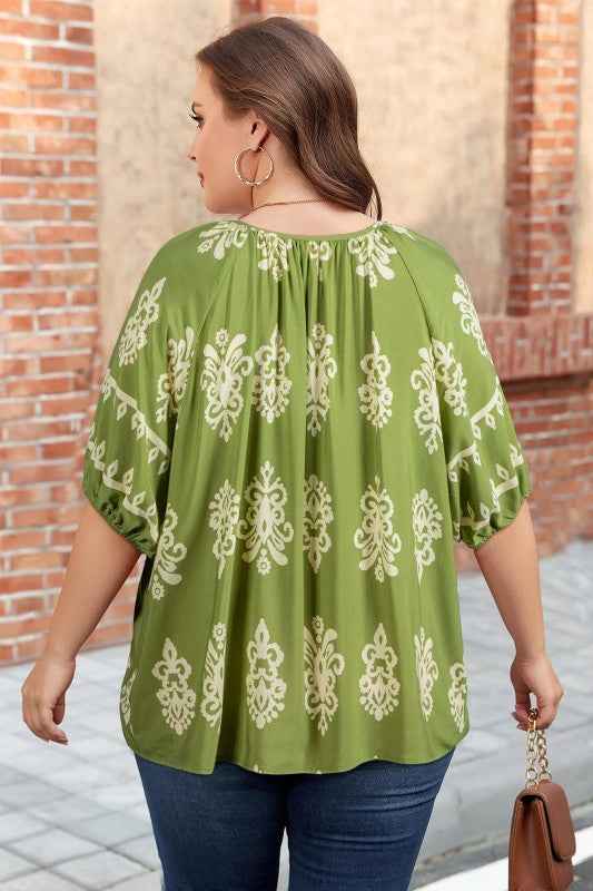 Plus Size Boho Floral Boho Notch V-Neck Top 0faa6859-94ee-4b95-bea1-36d3d2a4307d