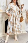 Plus Size Floral 3/4 Ruffle Sleeve Tiered Maxi Dre Khaki 0faf98fb-3b5c-477c-b850-6c90eefcdb1c