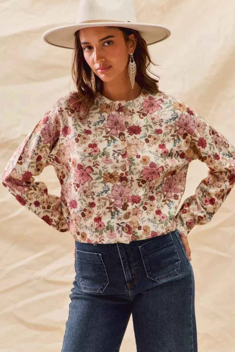 SO ME Floral Print Button Front Sweater Cardigan CLAY ROSE 0fb67fea27284738a588d44c6d14a25c-Max-Origin