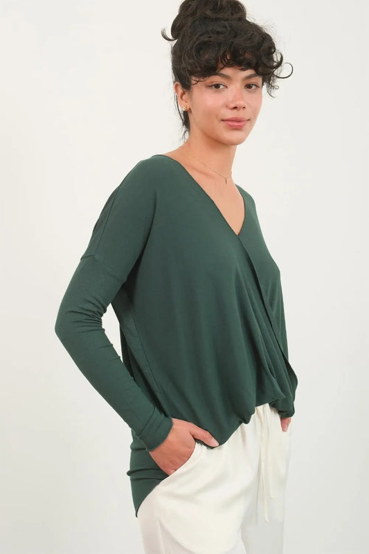 Draped Drop Shoulder Long Sleeve Top 0fbf79c9-1532-4bde-8fd9-556b84aee649-Max