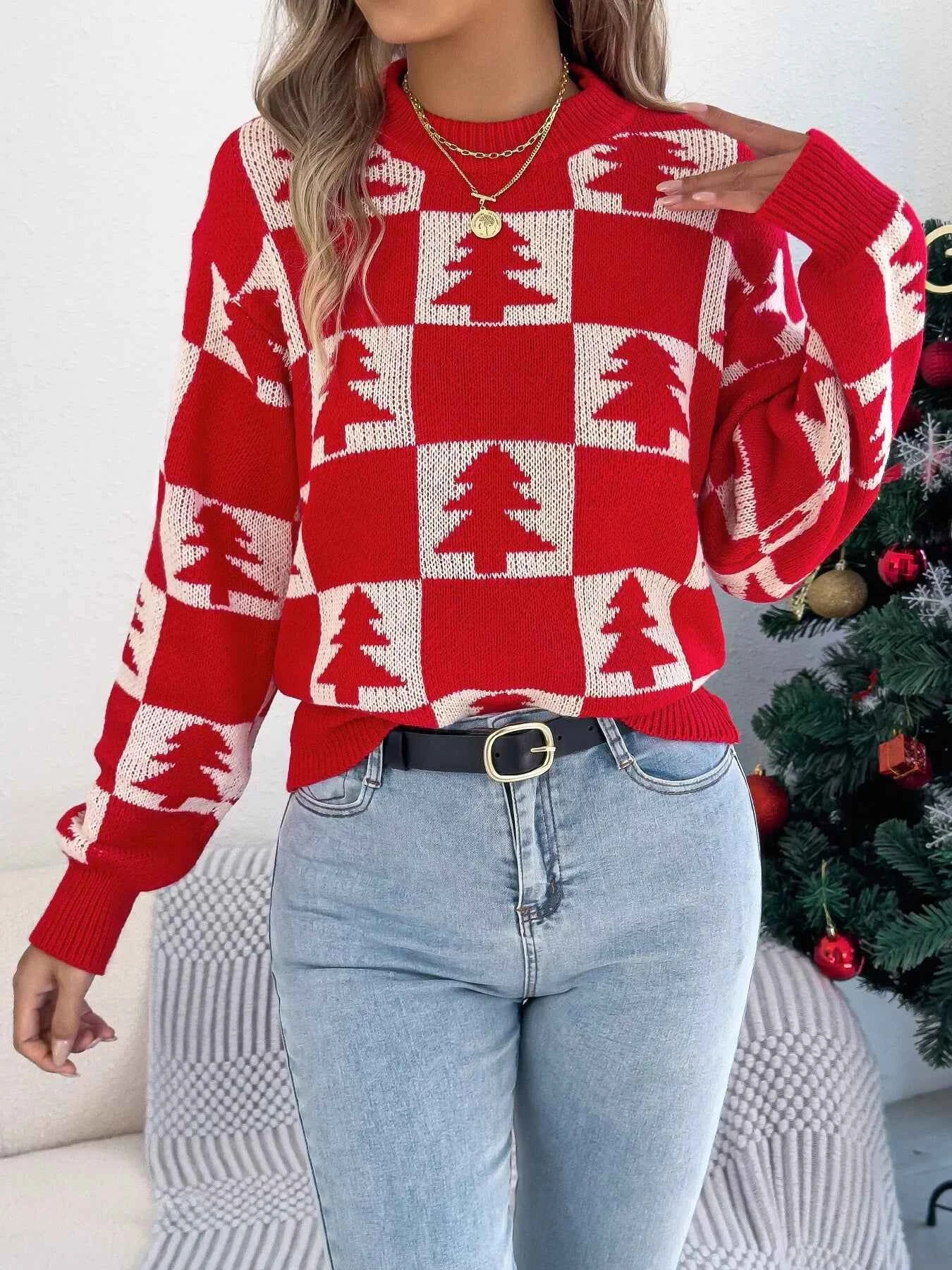 Christmas Tree Checkerboard Pattern Sweater 0fc55b8638404800b10dc2a277006b03-Max-Origin