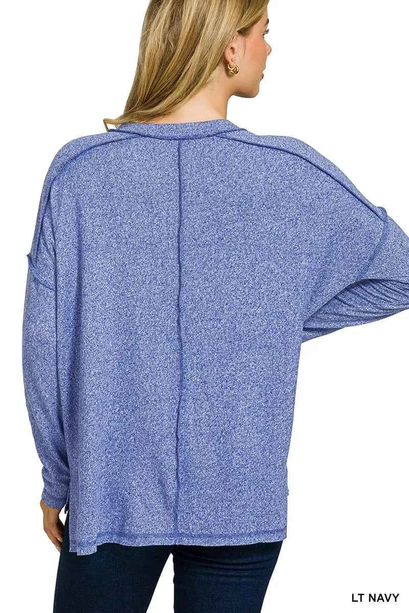 Zenana Soft Melange Hacci Exposed Seam Hi-low Tee 0fd704f20abf4f24a69185a284eda277-Max-Origin