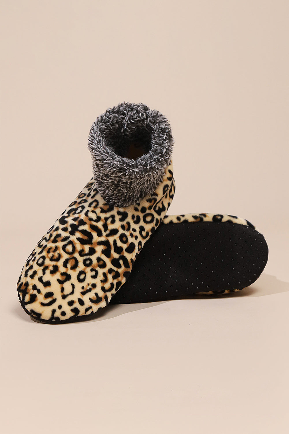 Beige Leopard Print Anti Skid Warm Slipper Socks 0fe563f058776afb